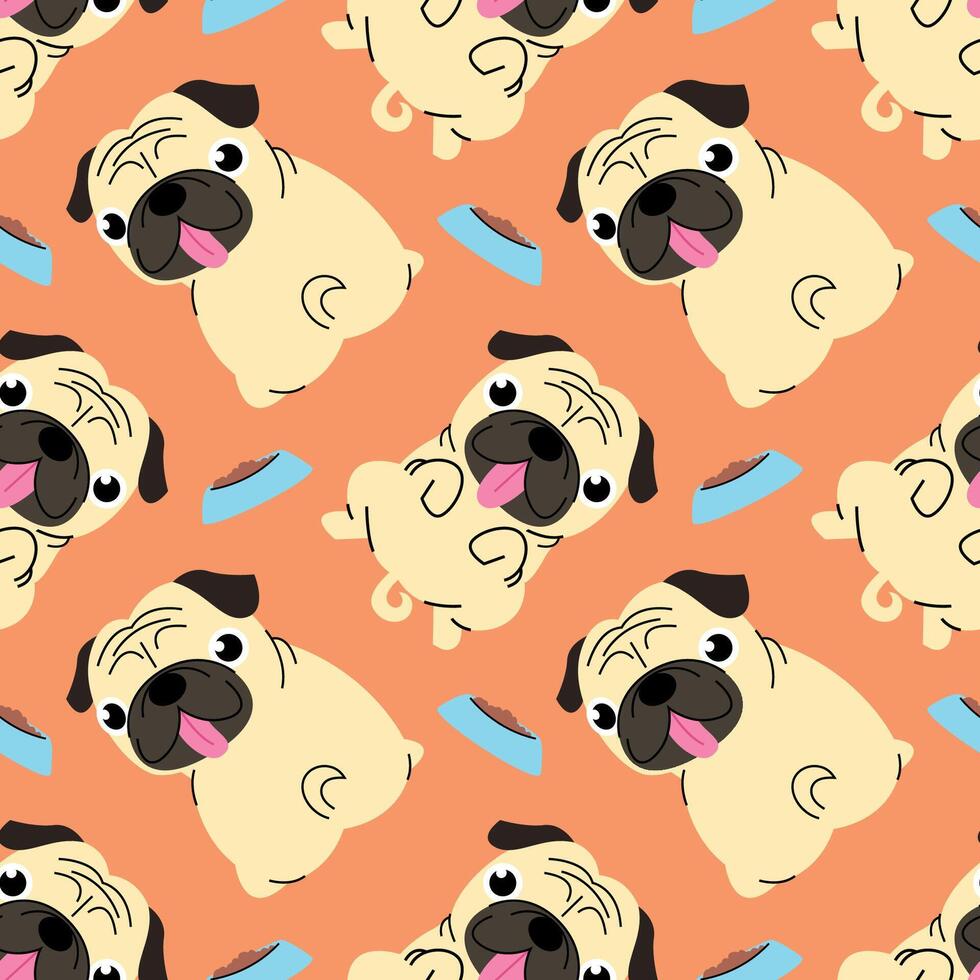 CUTE PUG DOG AND FOODS SEAMLESS PATTERN DESIGN vector