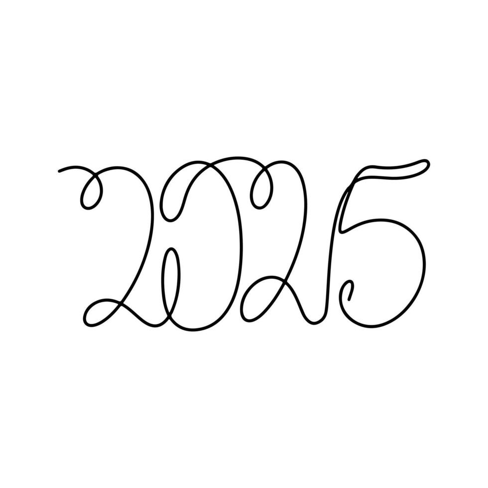 2025 year in single line style. One continuous line drawing. Vector illustration isolated on white background.