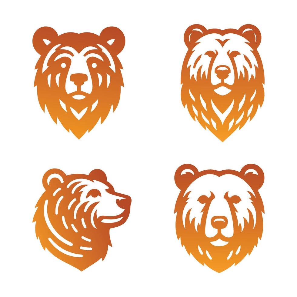 conjunto de degradado oso cabeza logo diseños para vector ilustración.