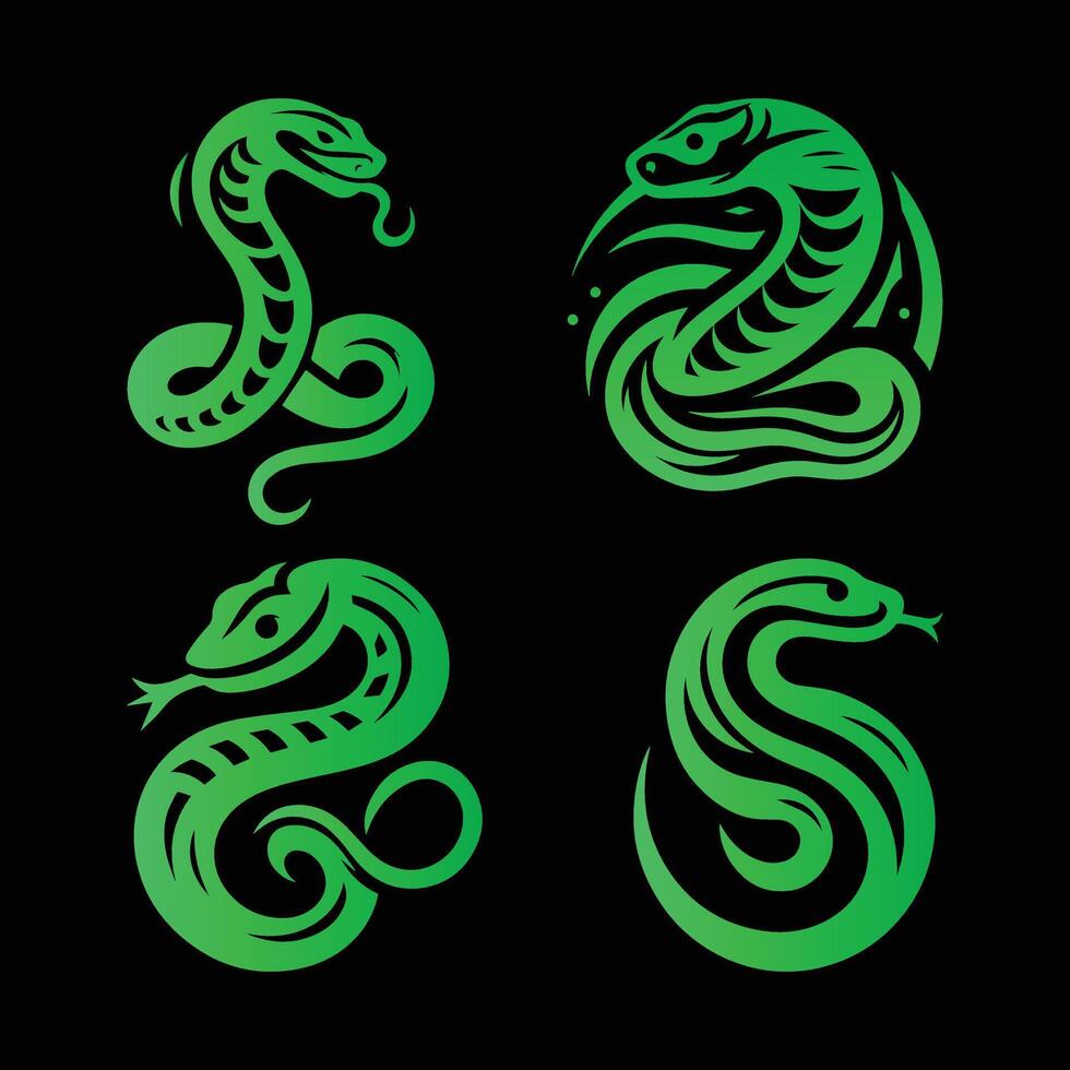 Set of gradient snake logo designs for vector illustration.