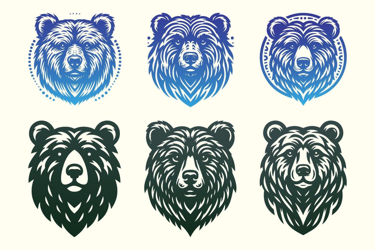 Set of gradient bear head logo designs for vector illustration.