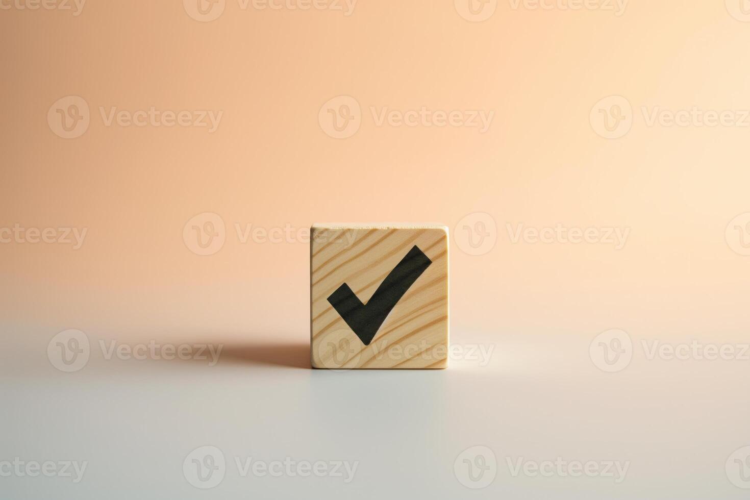 AI generated Checkmark on a wooden block photo