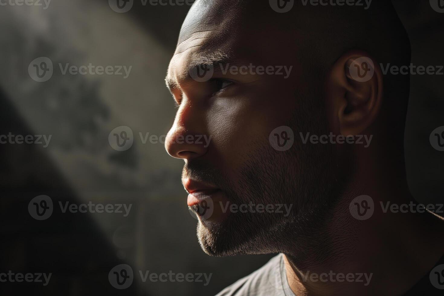 AI generated Thoughtful man profile in shadows photo