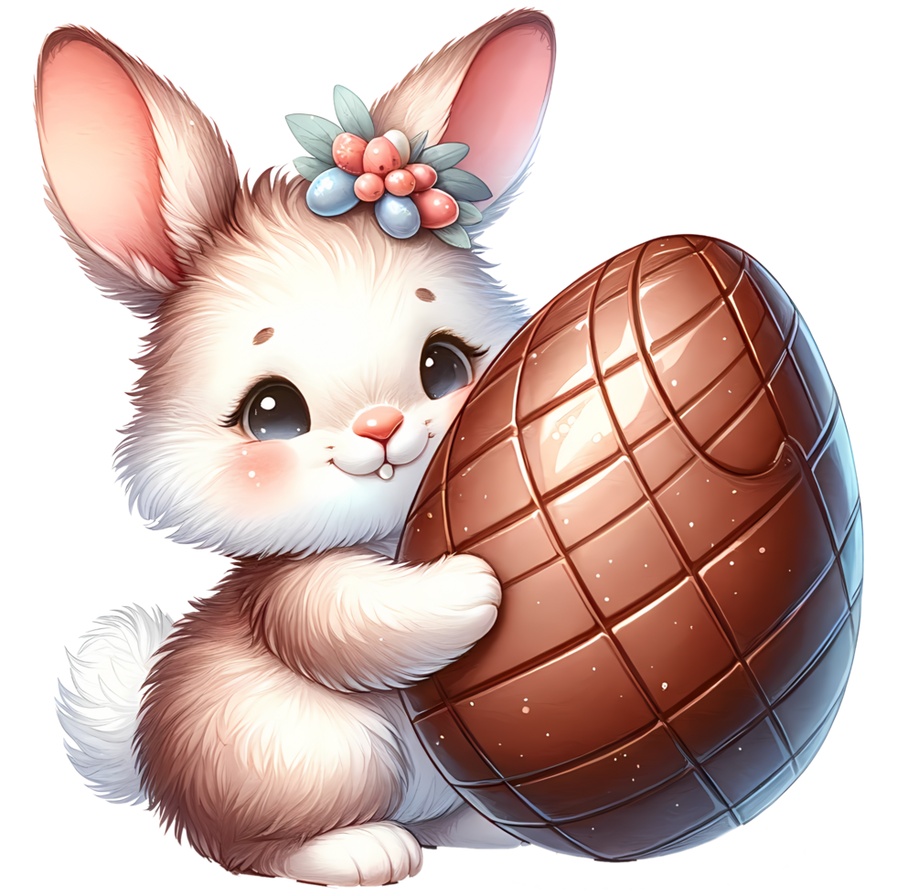 AI generated Cute Easter bunny with chocolate egg png