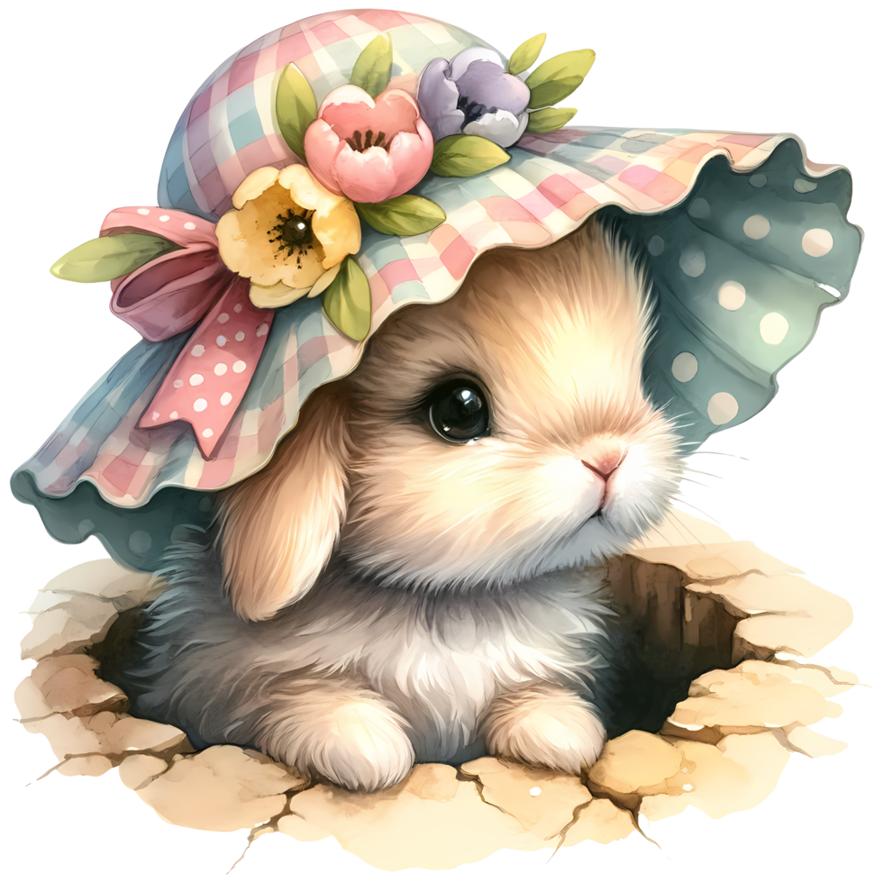 ai généré Pâques jour, une mignonne lapin avec des œufs et fleurs png