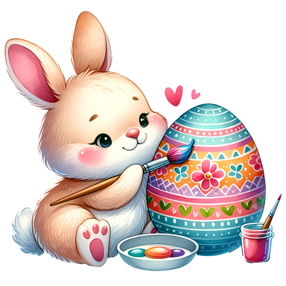 AI generated easter day, Cute easter bunny painting egg with brush png