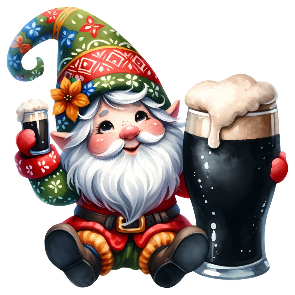 ai generato allegro Natale e contento nuovo anno saluto carta con Santa Claus e birra png