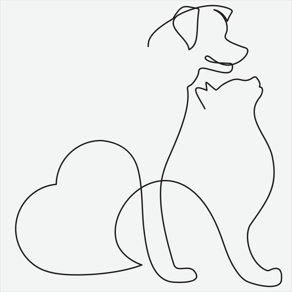 Continuous line hand drawing vector illustration dog and cat art