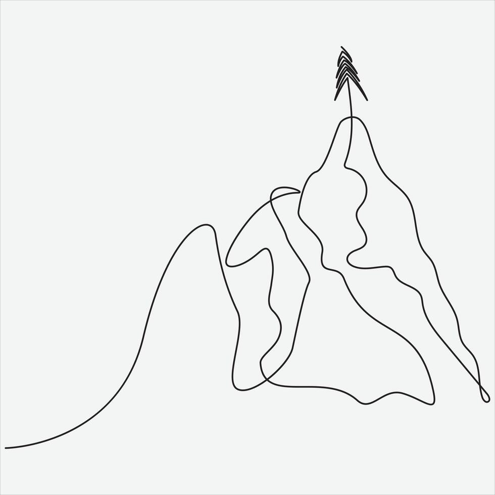 Continuous line hand drawing vector illustration mountain art