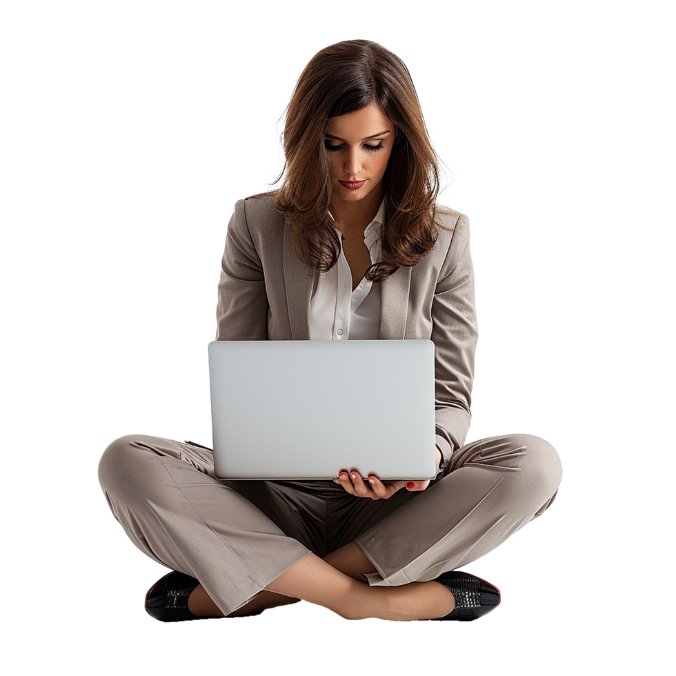 AI generated Businesswoman using laptop png isolated on transparent background