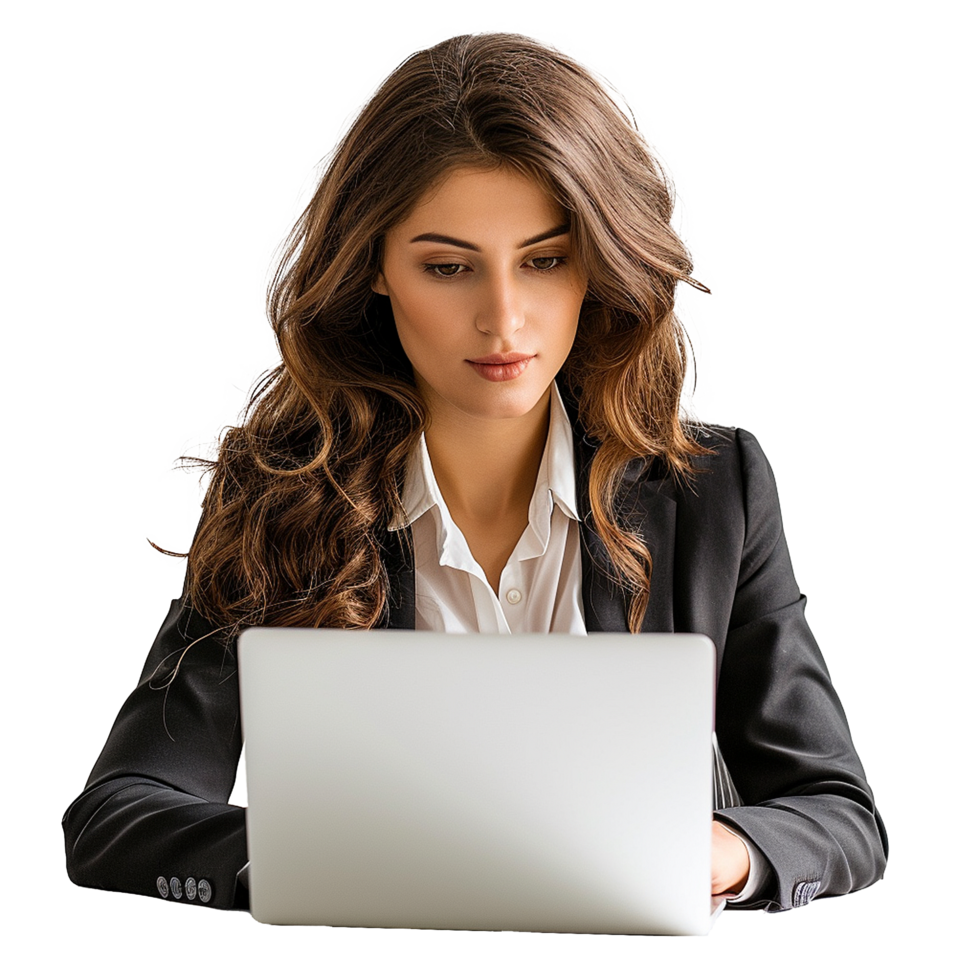 AI generated Businesswoman using laptop png isolated on transparent background