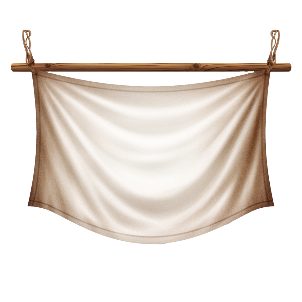 AI generated Realistic fabric banner hanging on ropes png isolated on transparent background
