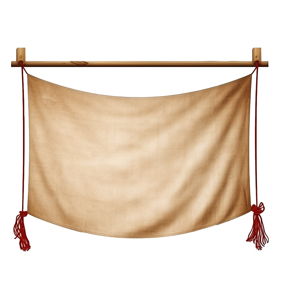 AI generated Realistic fabric banner hanging on ropes png isolated on transparent background