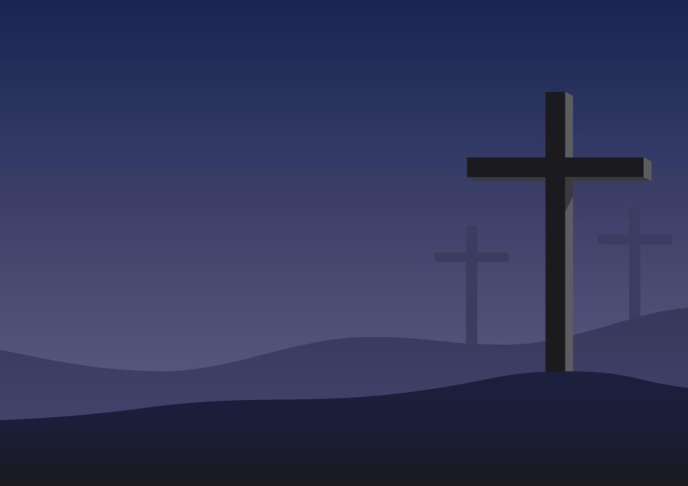 Abstract Christ Cross on the Mountain with Night Background, Suitable for Religion Concept. vector