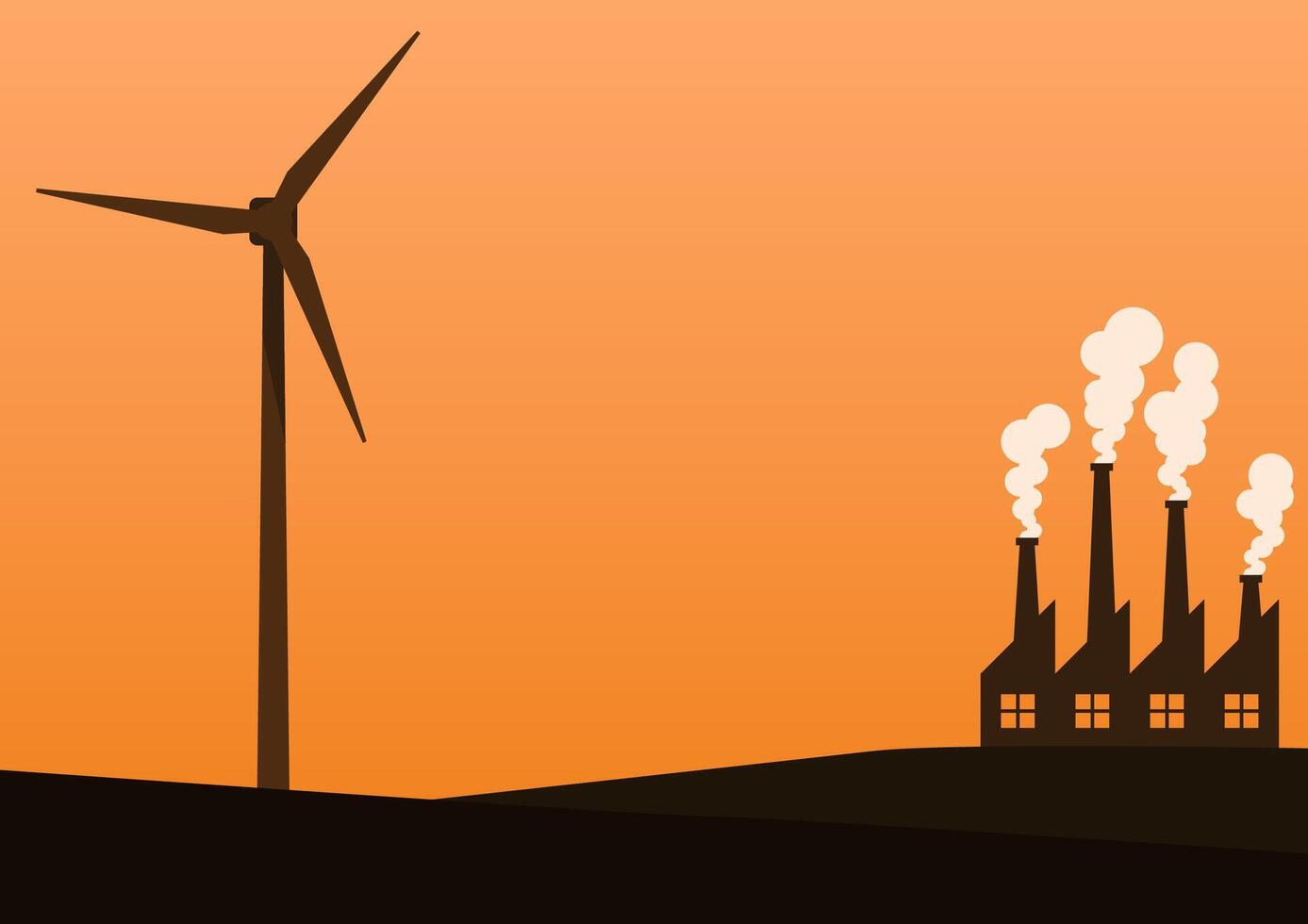 Minimal Windmill with Factory and Sunset Sky Background, Suitable for Sustainable Climate Visuals Concept. vector