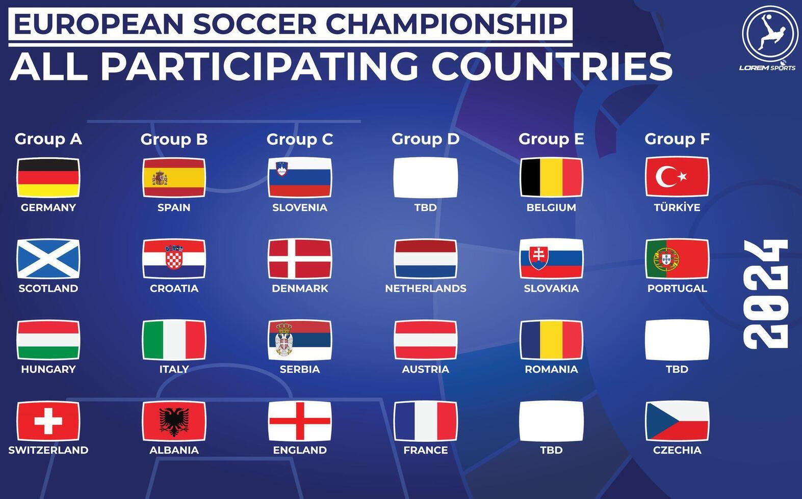 Rectangular Flags of participating countries of European Soccer Championship 2024 vector