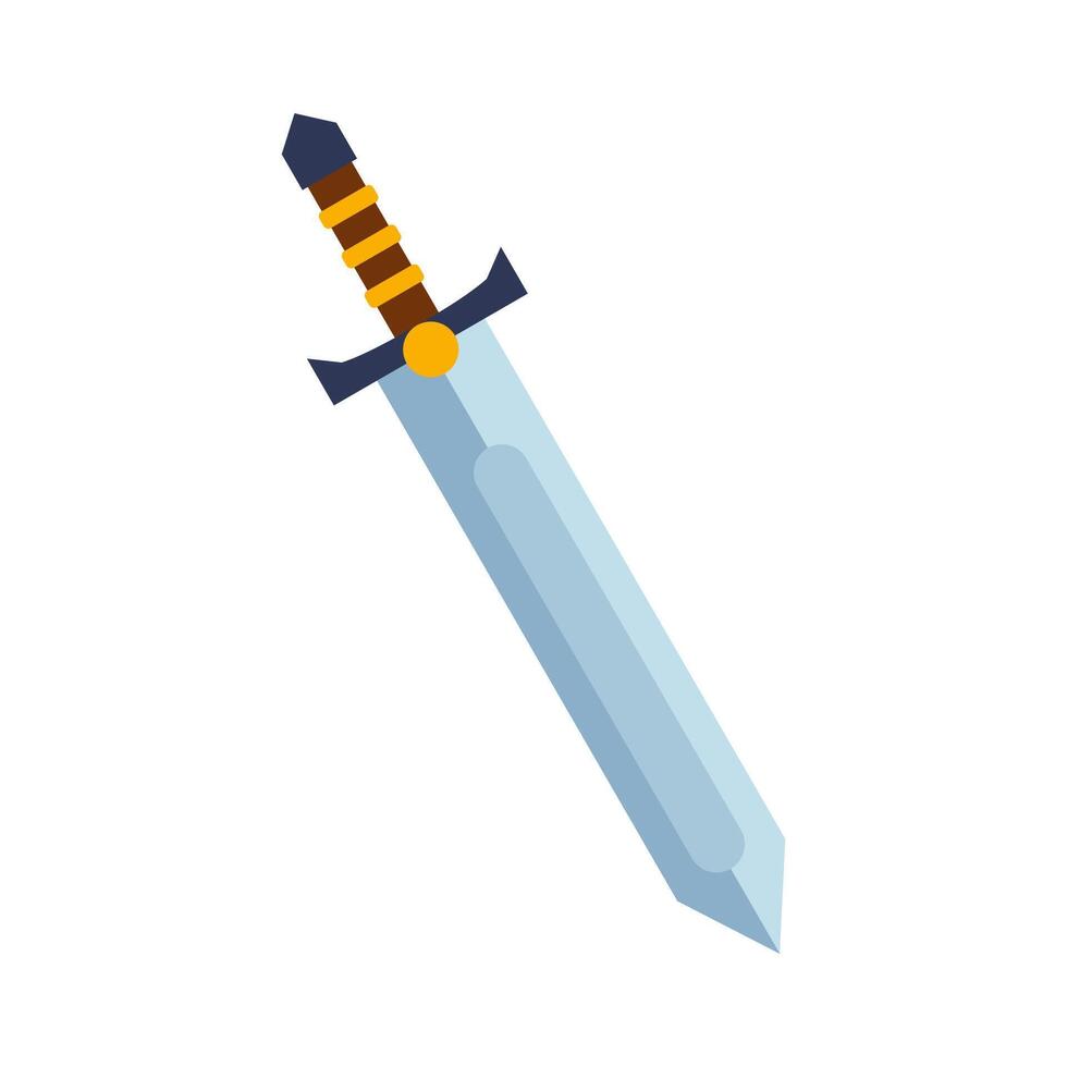 Magical cartoon steel sword, knight weapon or knife blade. Fantasy game weapon icon in flat style. Vector illustration