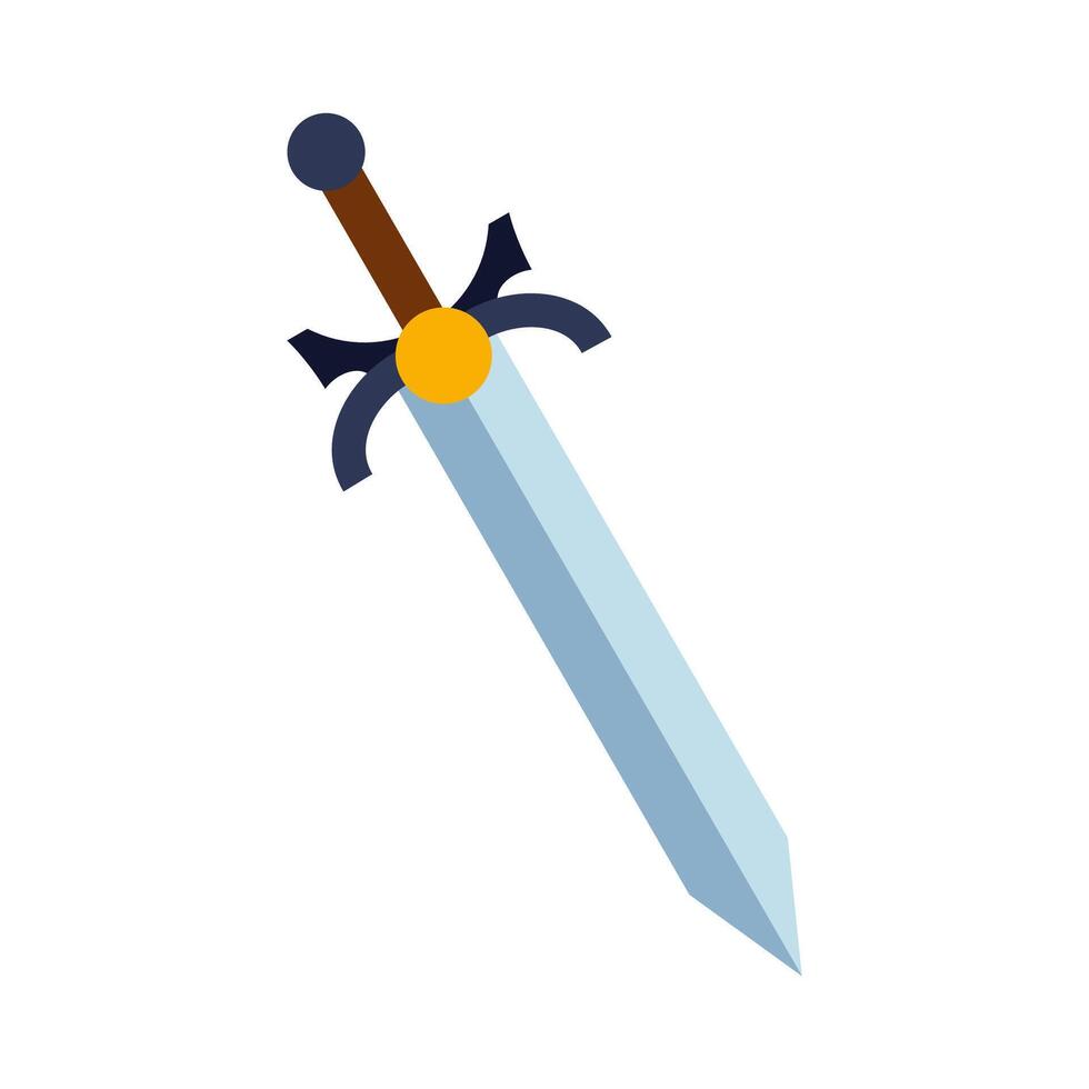 Magical cartoon steel sword, knight weapon or knife blade. Fantasy game weapon icon in flat style. Vector illustration