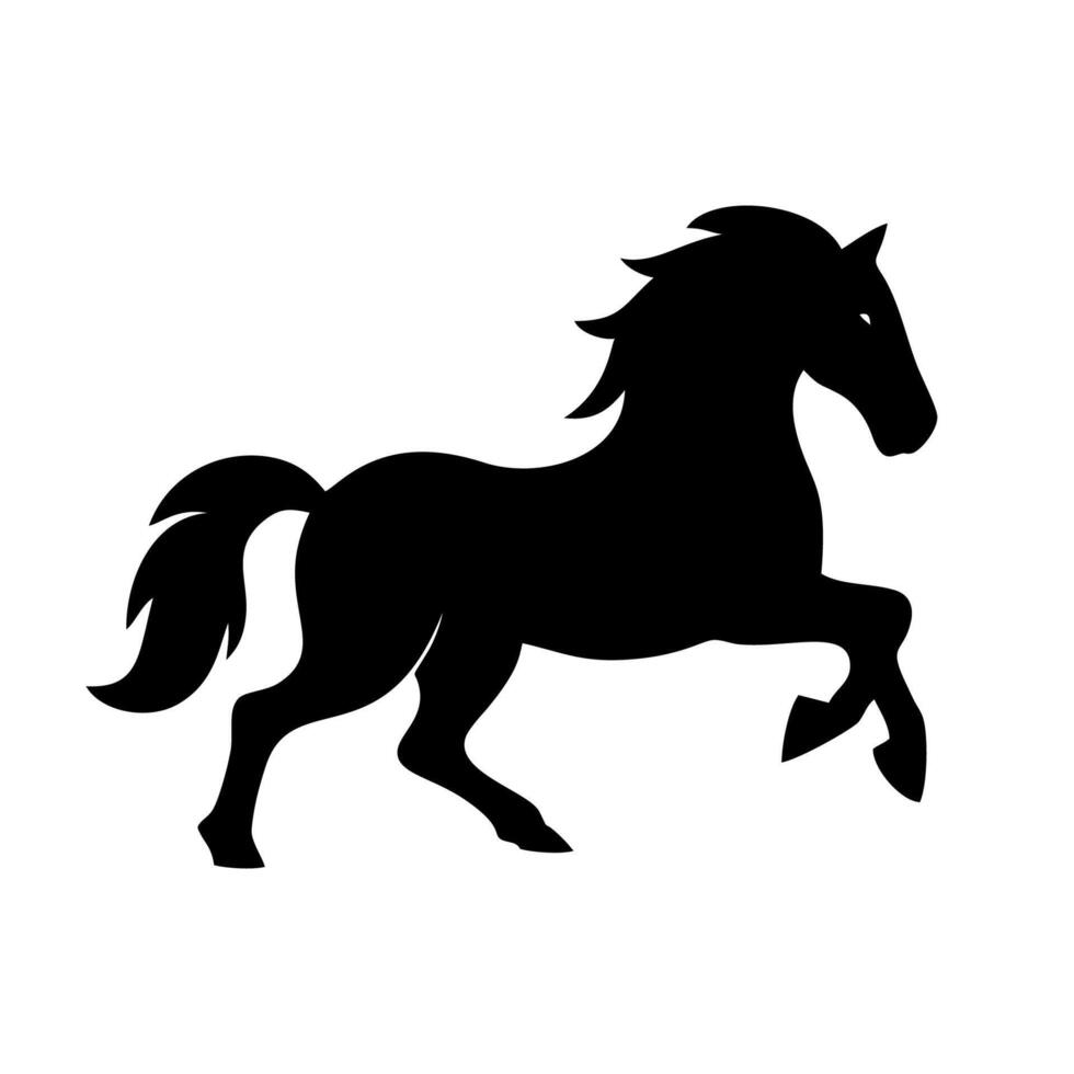 Standing black horse silhouette icon. Rearing up horse side view. Vector illustration