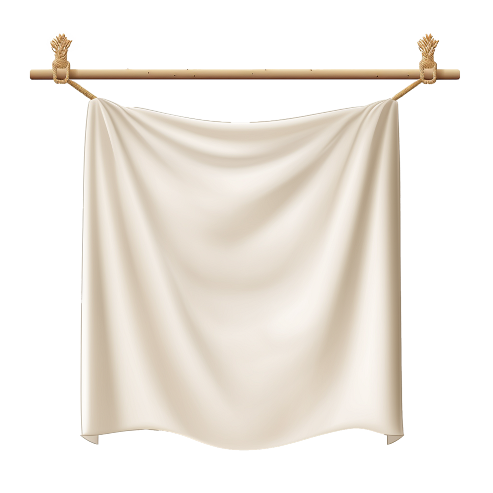 AI generated Realistic fabric banner hanging on ropes png isolated on transparent background