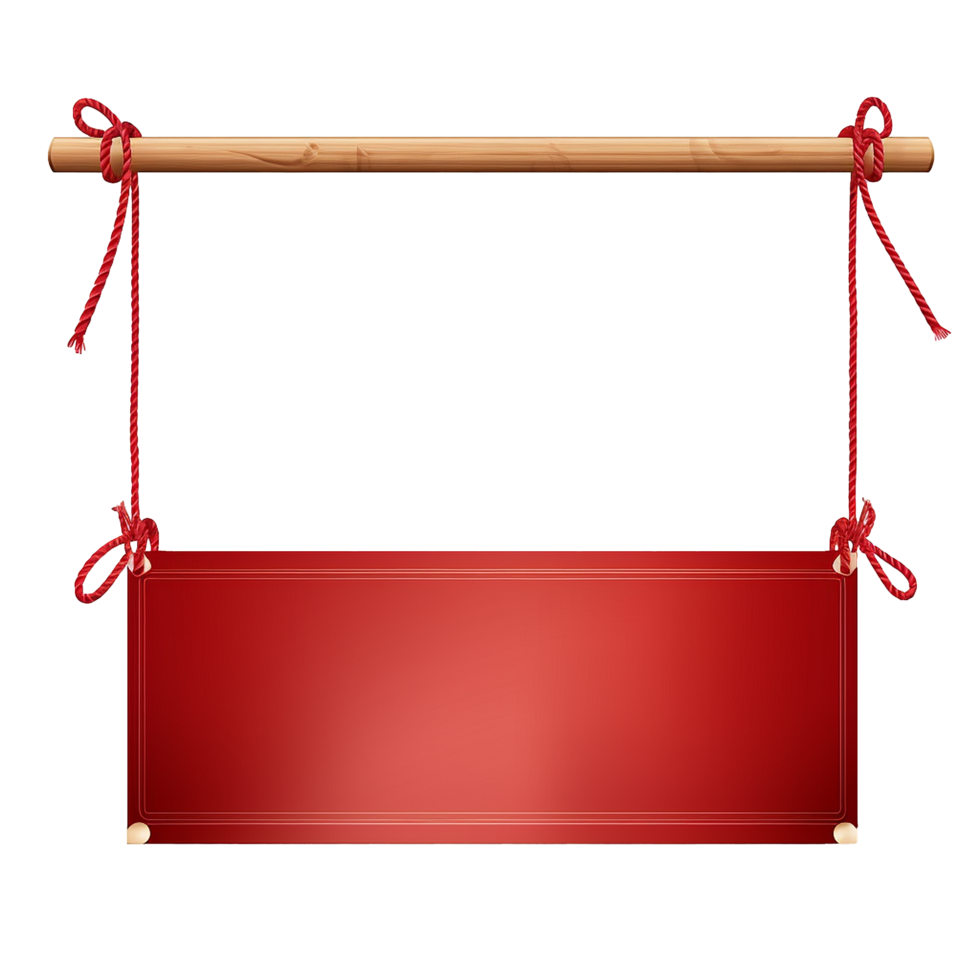 AI generated Realistic fabric banner hanging on ropes png isolated on transparent background