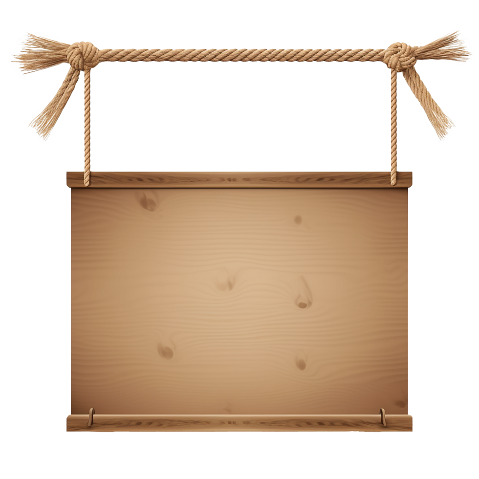 AI generated Realistic fabric banner hanging on ropes png isolated on transparent background