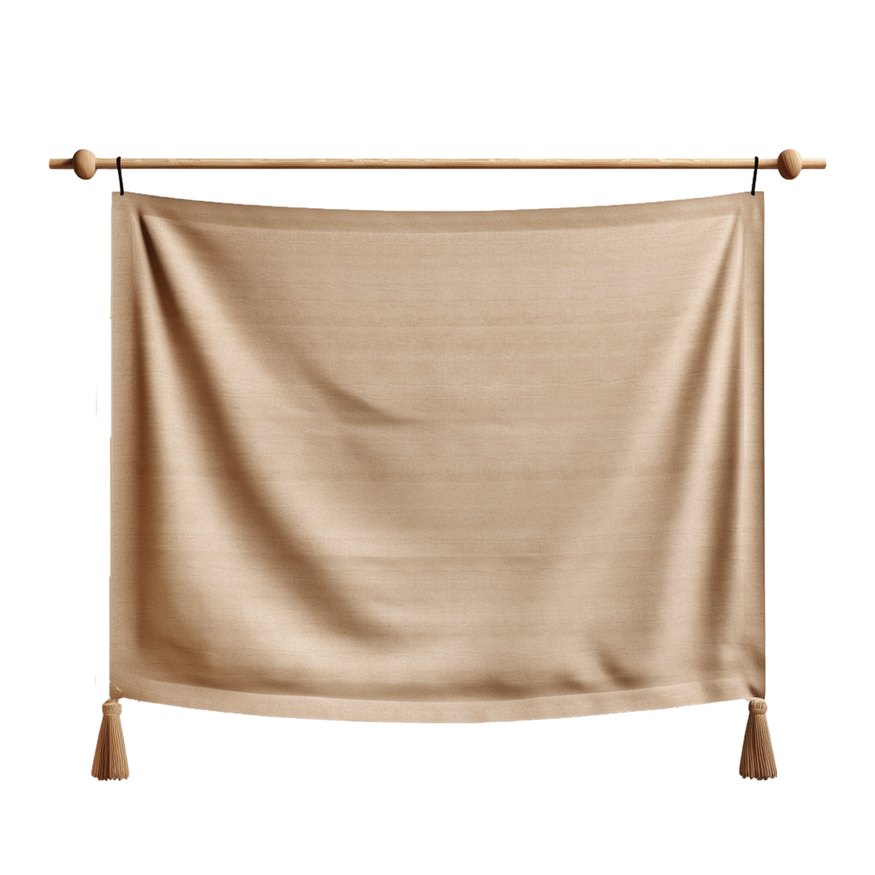 AI generated Realistic fabric banner hanging on ropes png isolated on transparent background