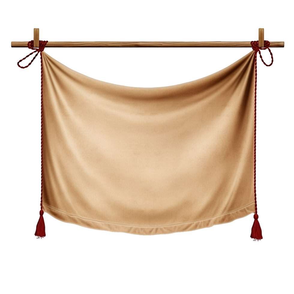 AI generated Realistic fabric banner hanging on ropes png isolated on transparent background