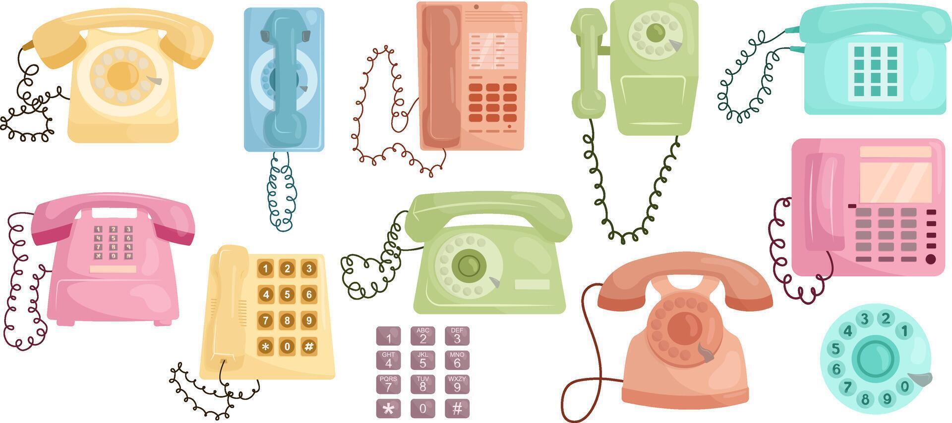 Vector set with different retro phones