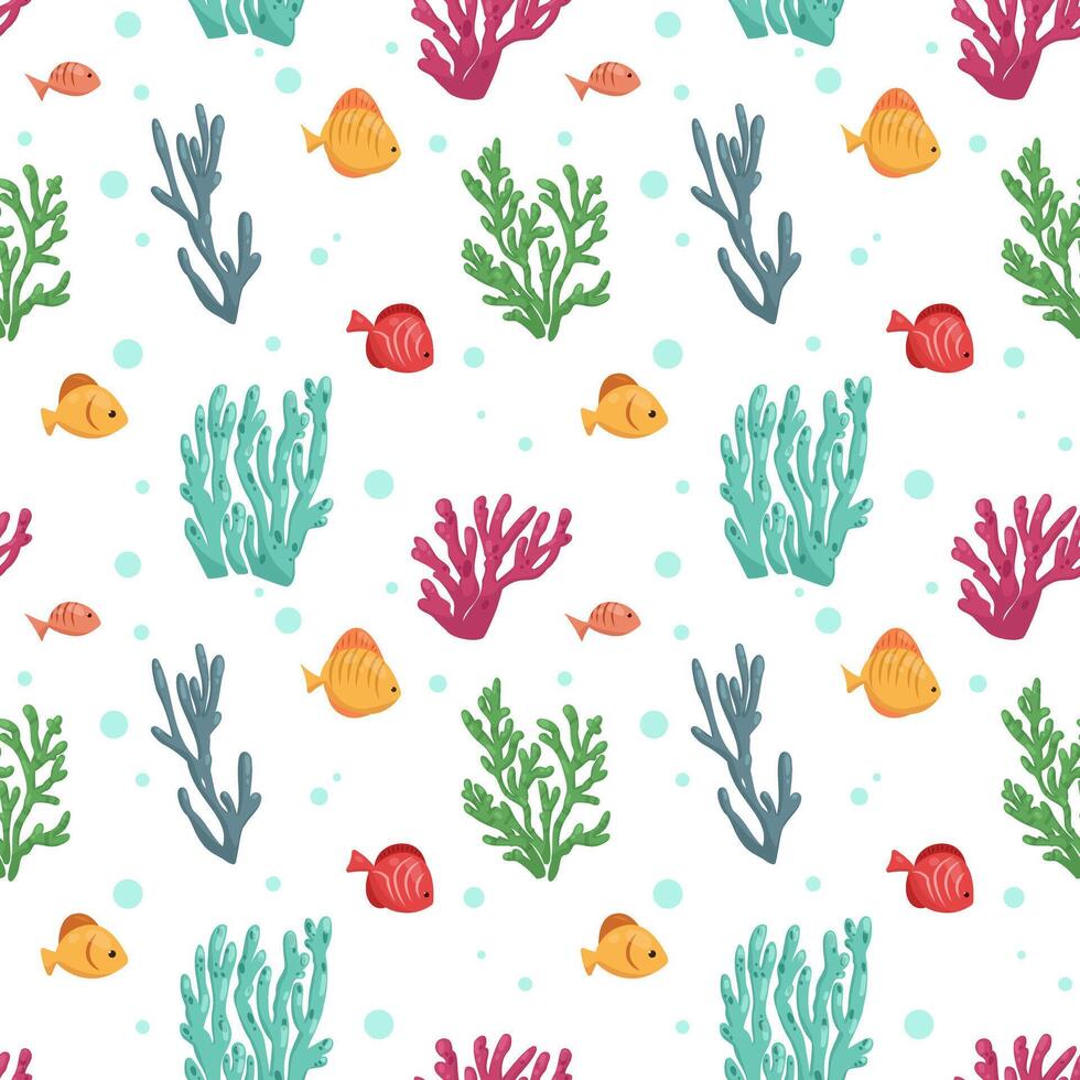 Vector pattern with corals and fish