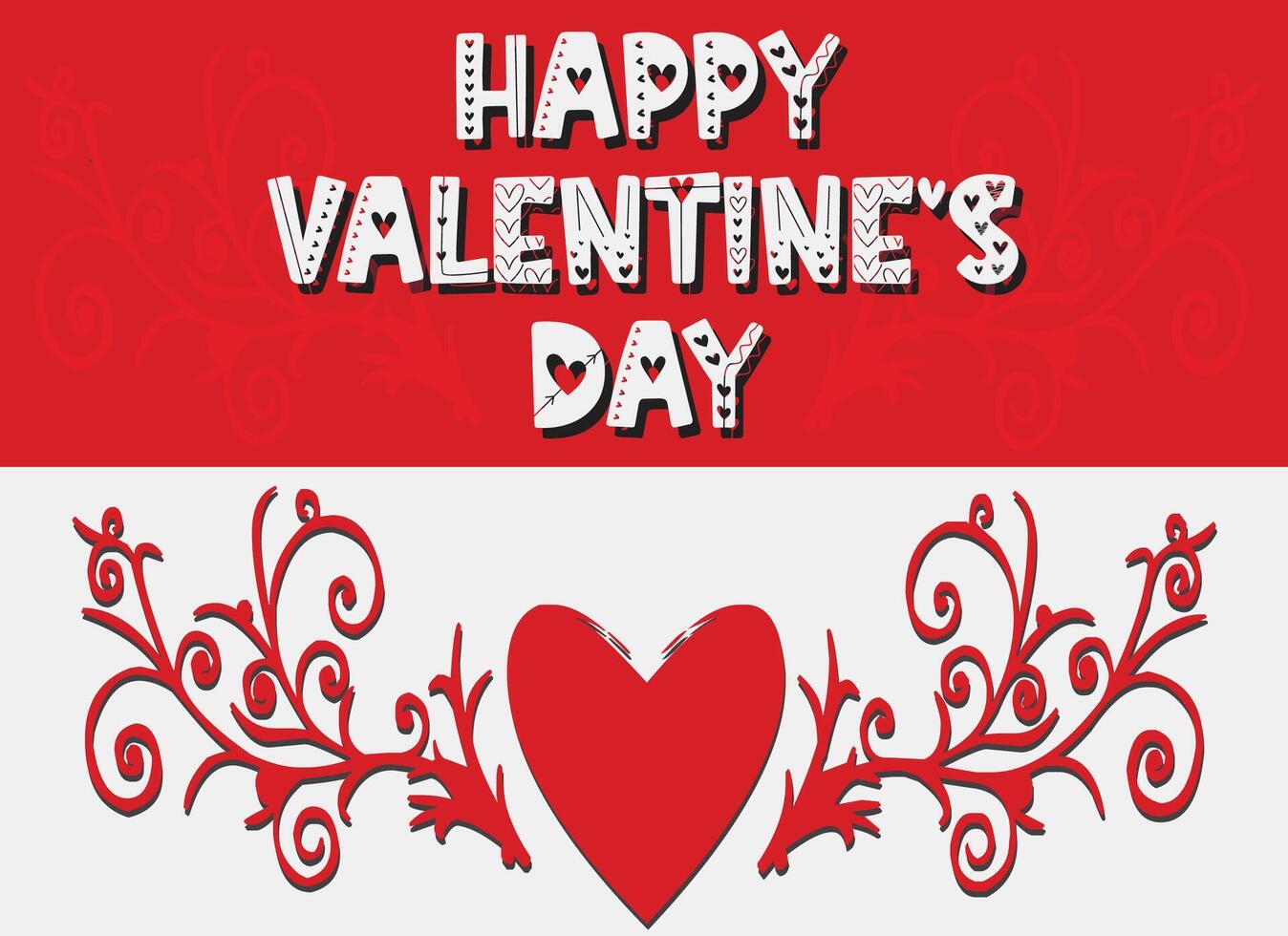 contento San Valentín día tarjeta con corazón y Desplazarse vector