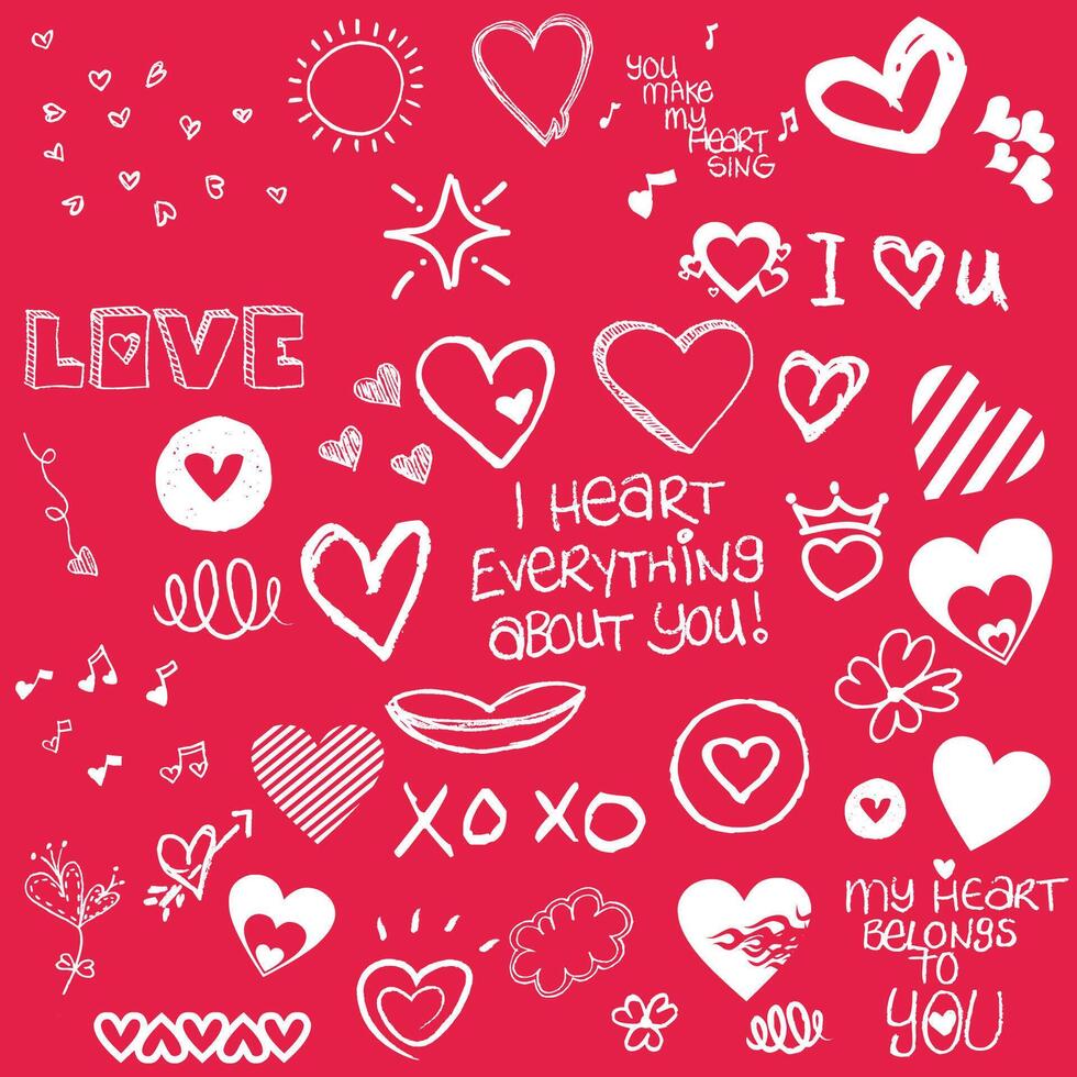 valentine's day doodles vector valentine's day icons set heart set of hearts valentine's day doodles on pink background