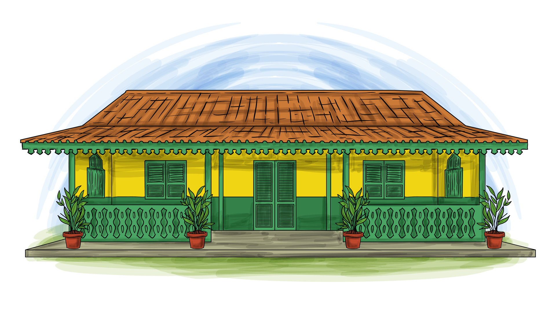 Rumah Betawi Traditional Betawi Jakarta Indonesia House Cartoon Hand
