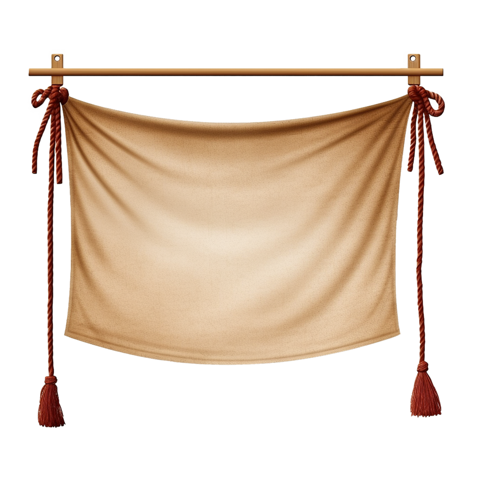 AI generated Realistic fabric banner hanging on ropes png isolated on transparent background