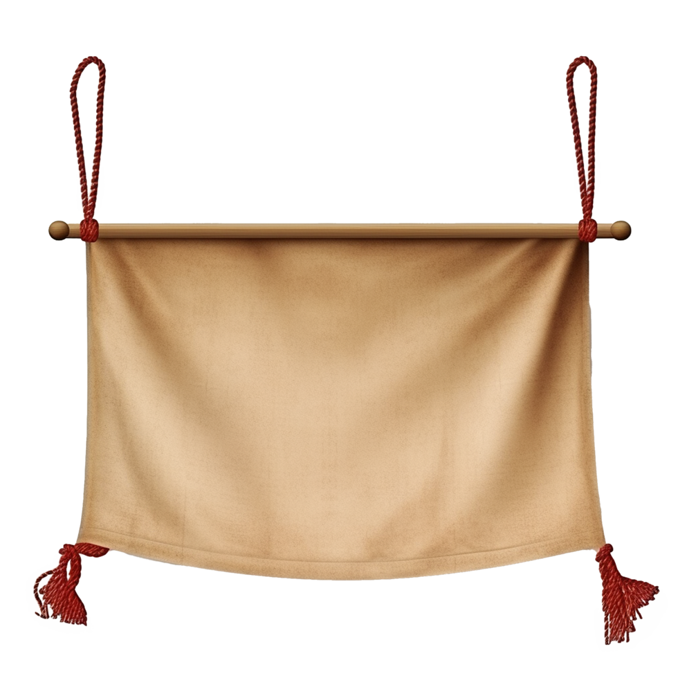 AI generated Realistic fabric banner hanging on ropes png isolated on transparent background