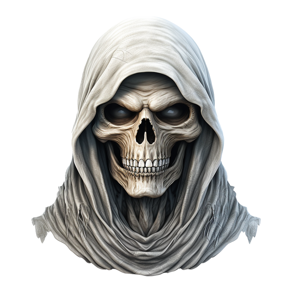 AI generated Grim reaper face shot isolated on transparent background png