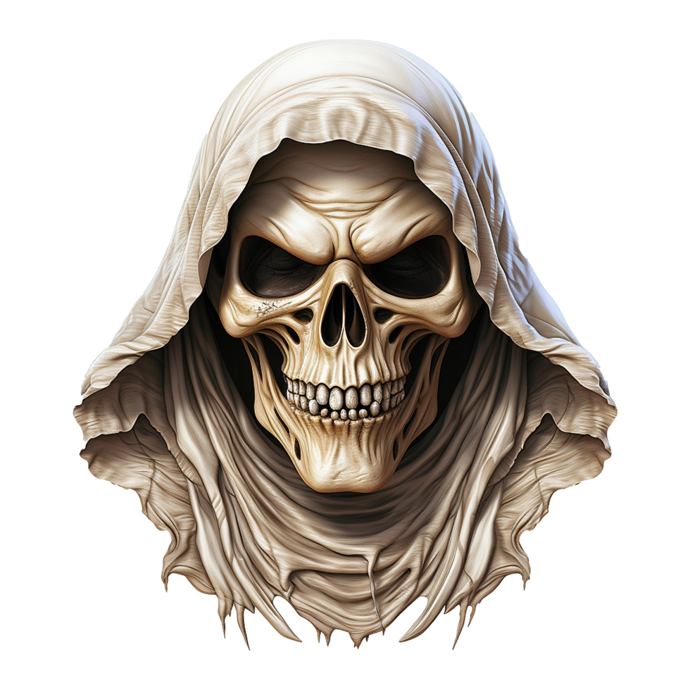 AI generated Grim reaper face shot isolated on transparent background png