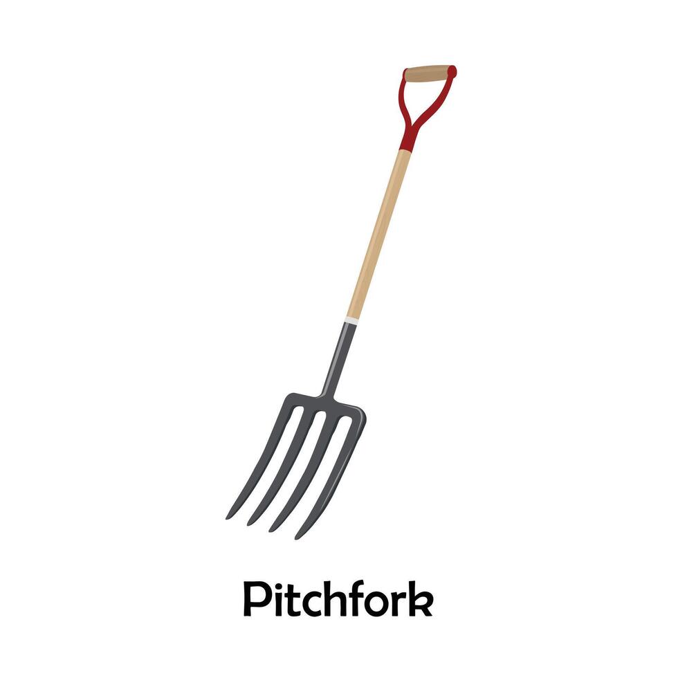 Pitchfork color illustration flat vector. Work tool for gardeners, farmers. DIY tool. Gardening tool vector