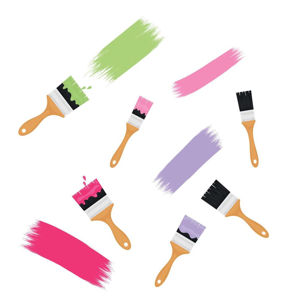 Set of brushes color illustration flat vector. Work tool. DIY tool. vector