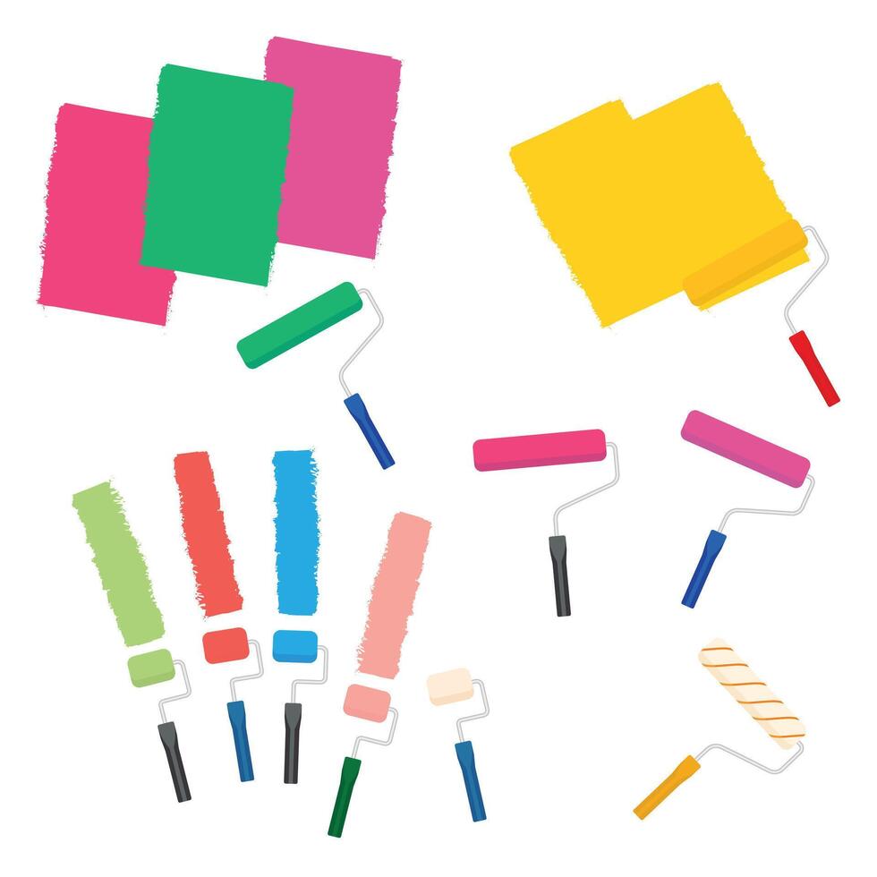 conjunto de pintar rodillos color ilustración plano vector. trabajo herramienta. bricolaje herramienta. vector