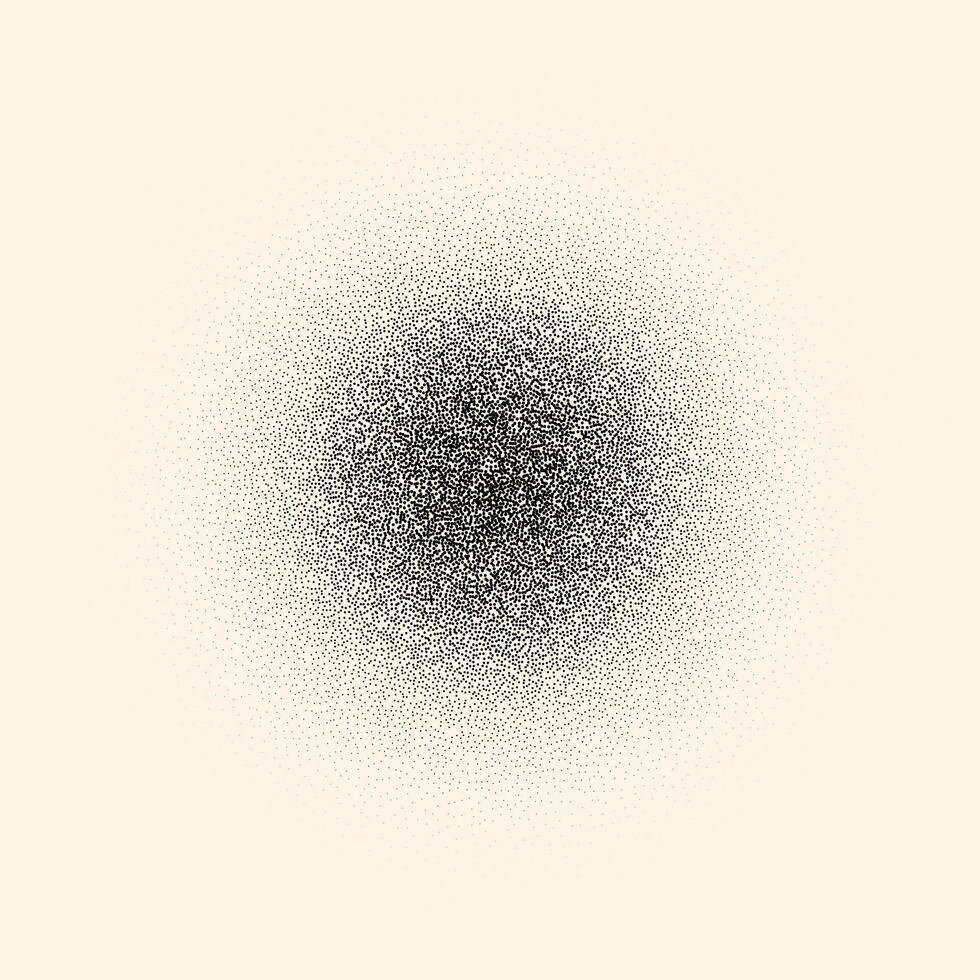 Round grainy vector background. A round translucent spot with a black halftone noise effect on a white isolated background.