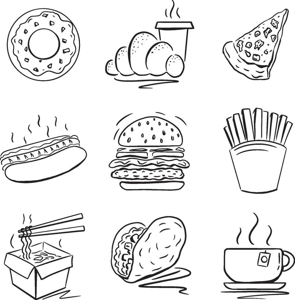 Hand draw solid black Illustration flat symbol fast food vector