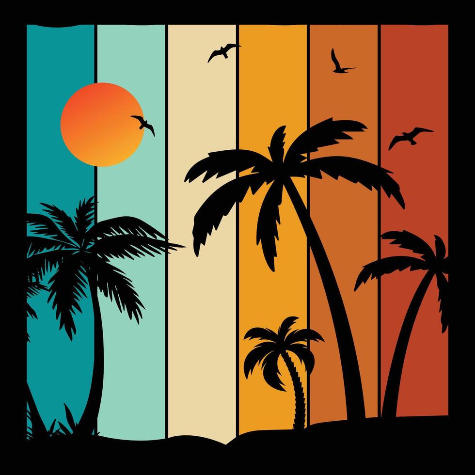 Retro Sunset See Beach Unique Design vector