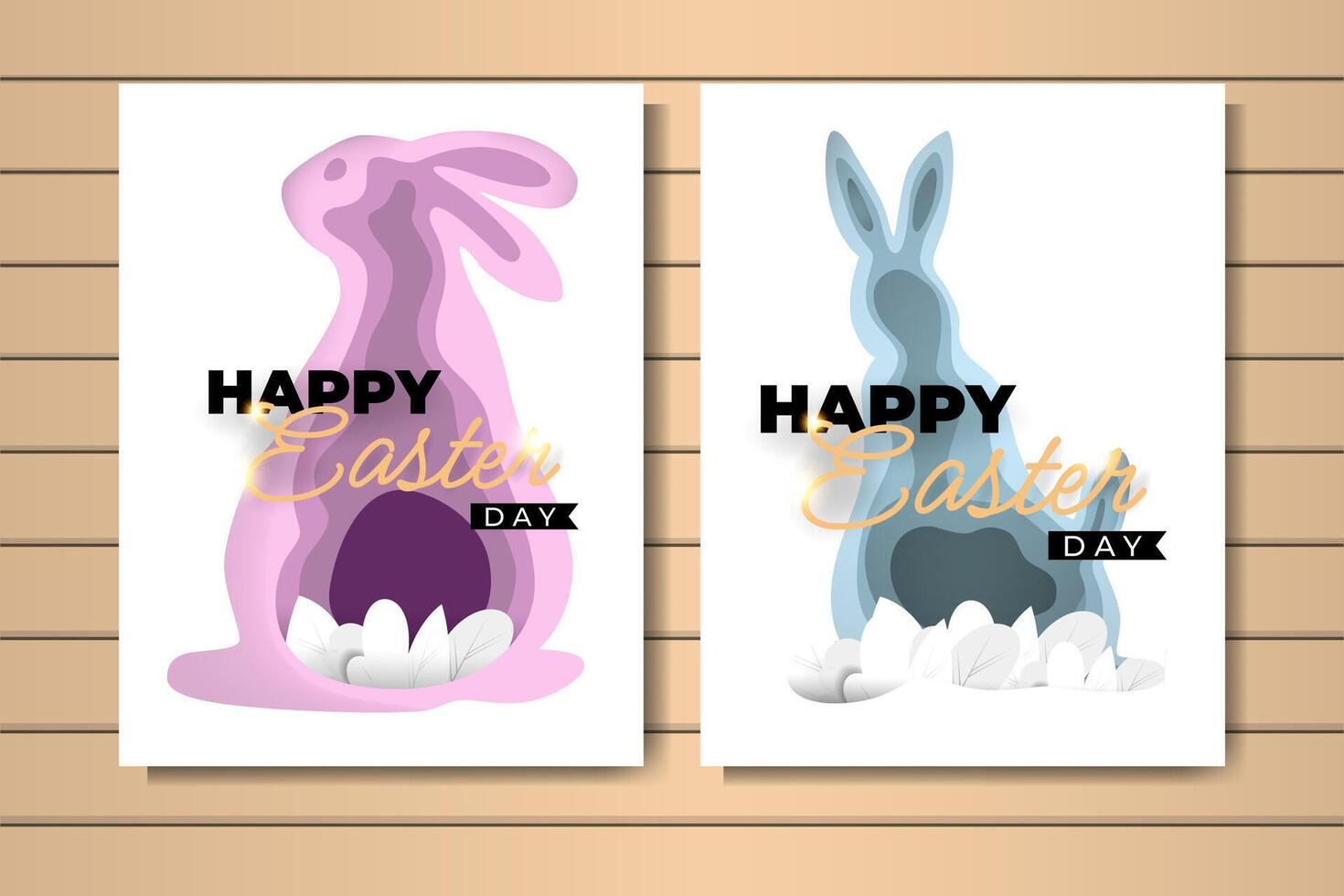 Happy easter background pink paper cut style vector design