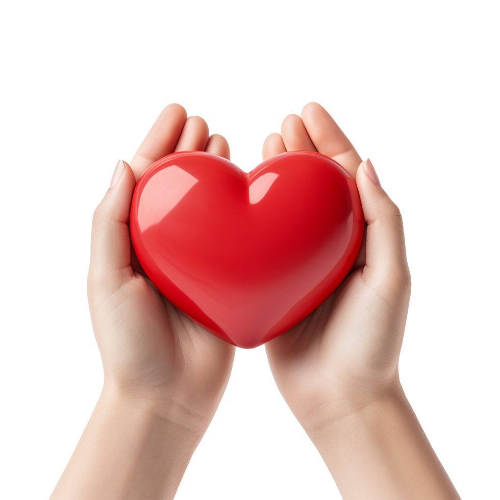 AI generated Hands holding red heart png isolated on transparent background