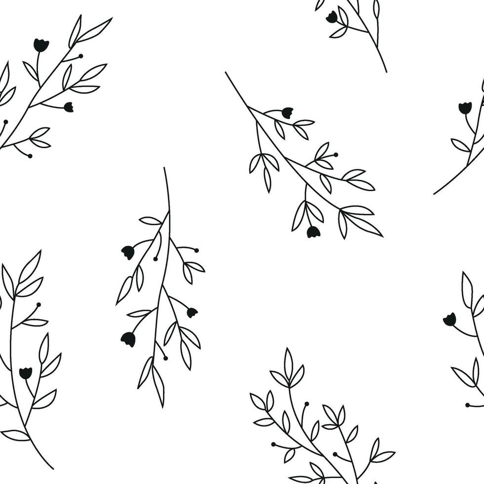 Minimalistic line art pattern with plant branches isolated on white background vector