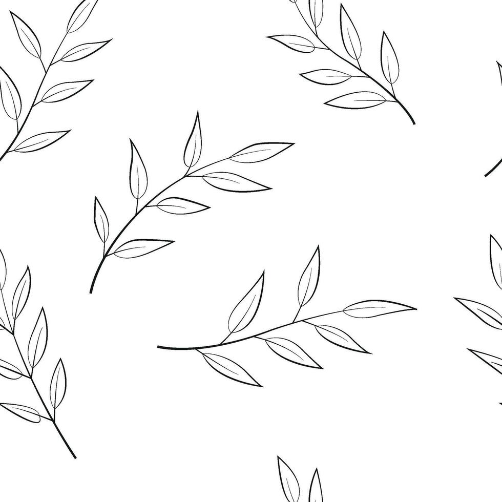 Minimalistic line art pattern with plant branches isolated on white background vector