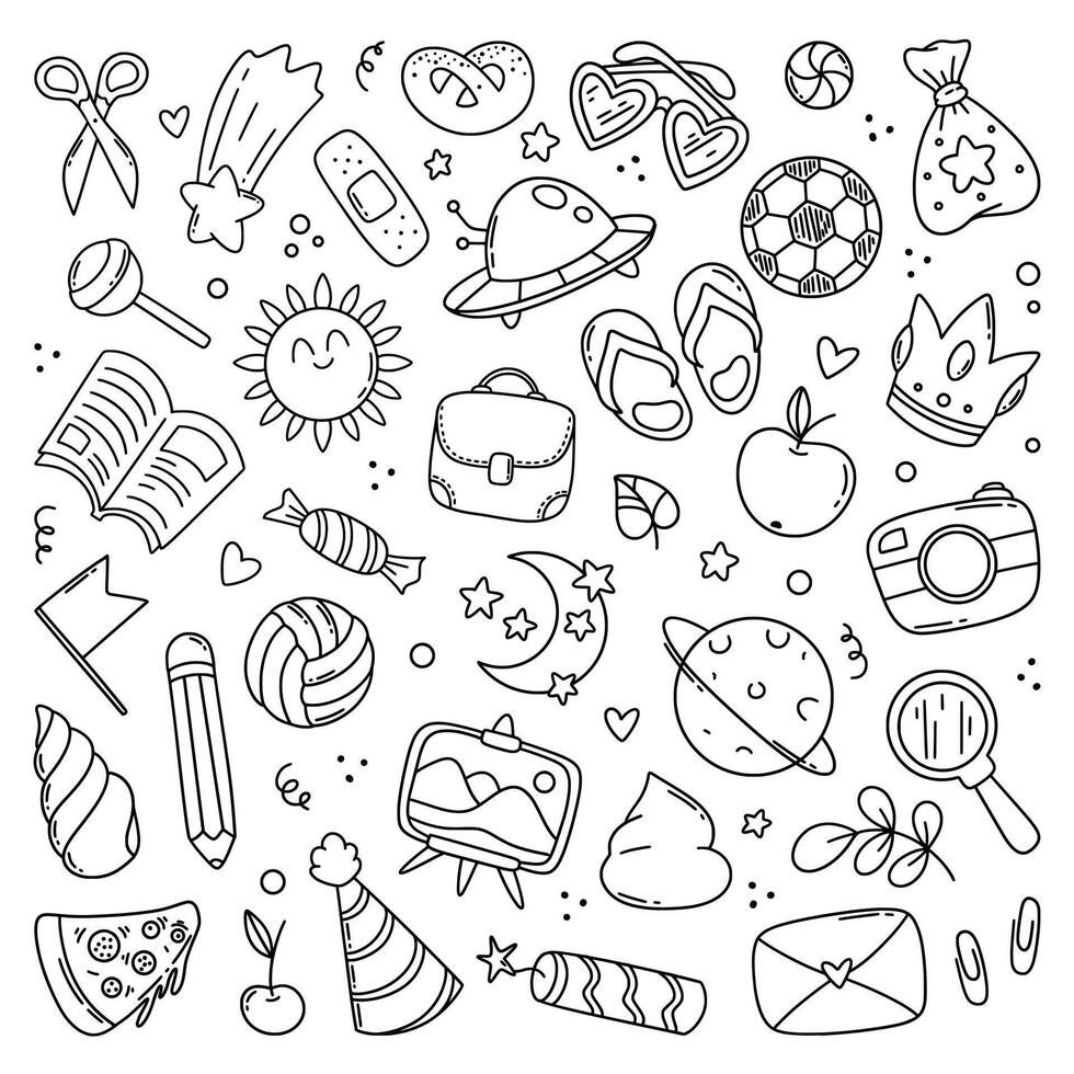 Set of cute doodle sketch drawing elements for kids vector