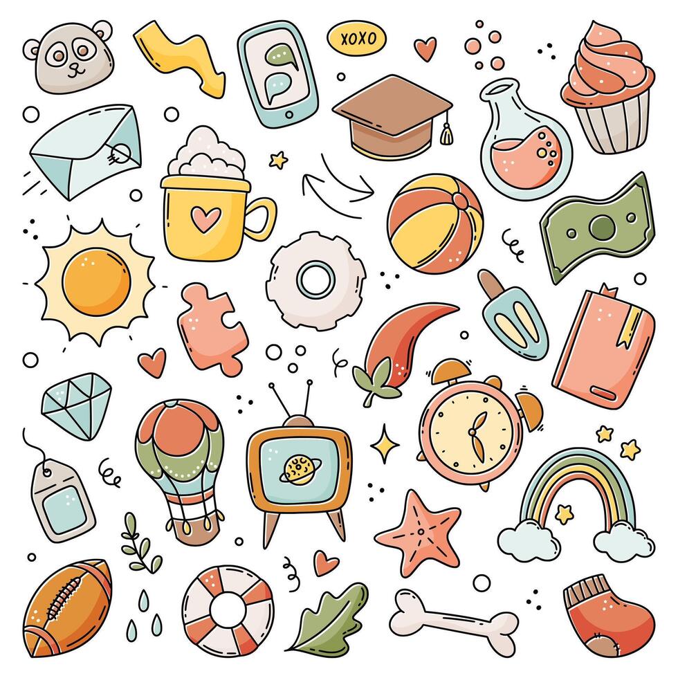 Cute doodle sketch drawing elements for kids vector