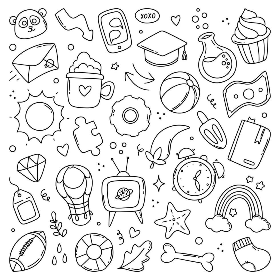 Set of cute doodle sketch drawing elements for kids vector